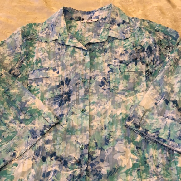 ALIA NWT SIZE 18  SOFT 3/4 SLEEVE AQUA DENIM FRONT POCKETS ROUNDED COLLAR #025 - Picture 4 of 12